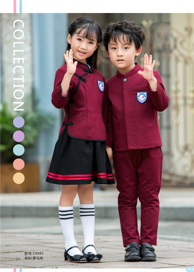 高端酒红国学风中式礼服，中小学幼儿园国学礼