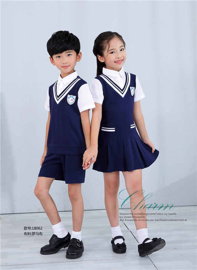 超级爆款幼儿园园服蓝色假两件礼服